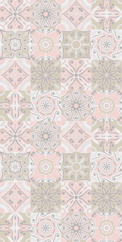 乙烯基厨房地毯粉色灰色瓷砖 - TenStickers