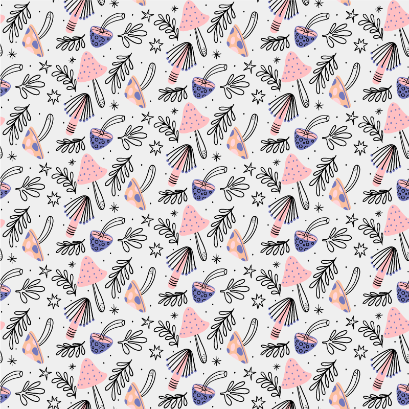 乙烯基花草地毯经典蘑菇与花卉 - TenStickers