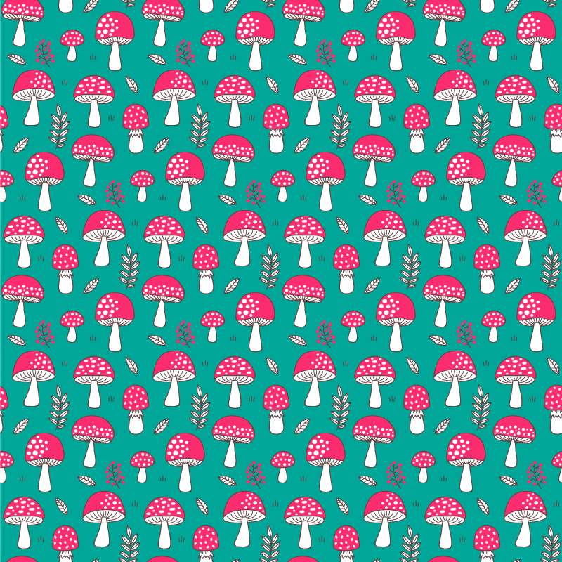 乙烯基花草地毯经典蘑菇图案在青绿色背景上 - TenStickers