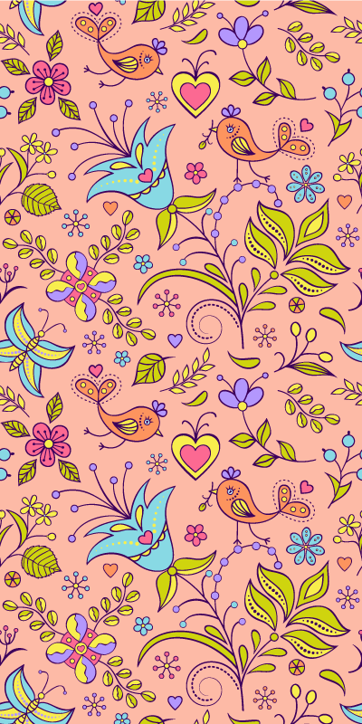 乙烯基花草地毯，鸟蝶花卉图案 - TenStickers