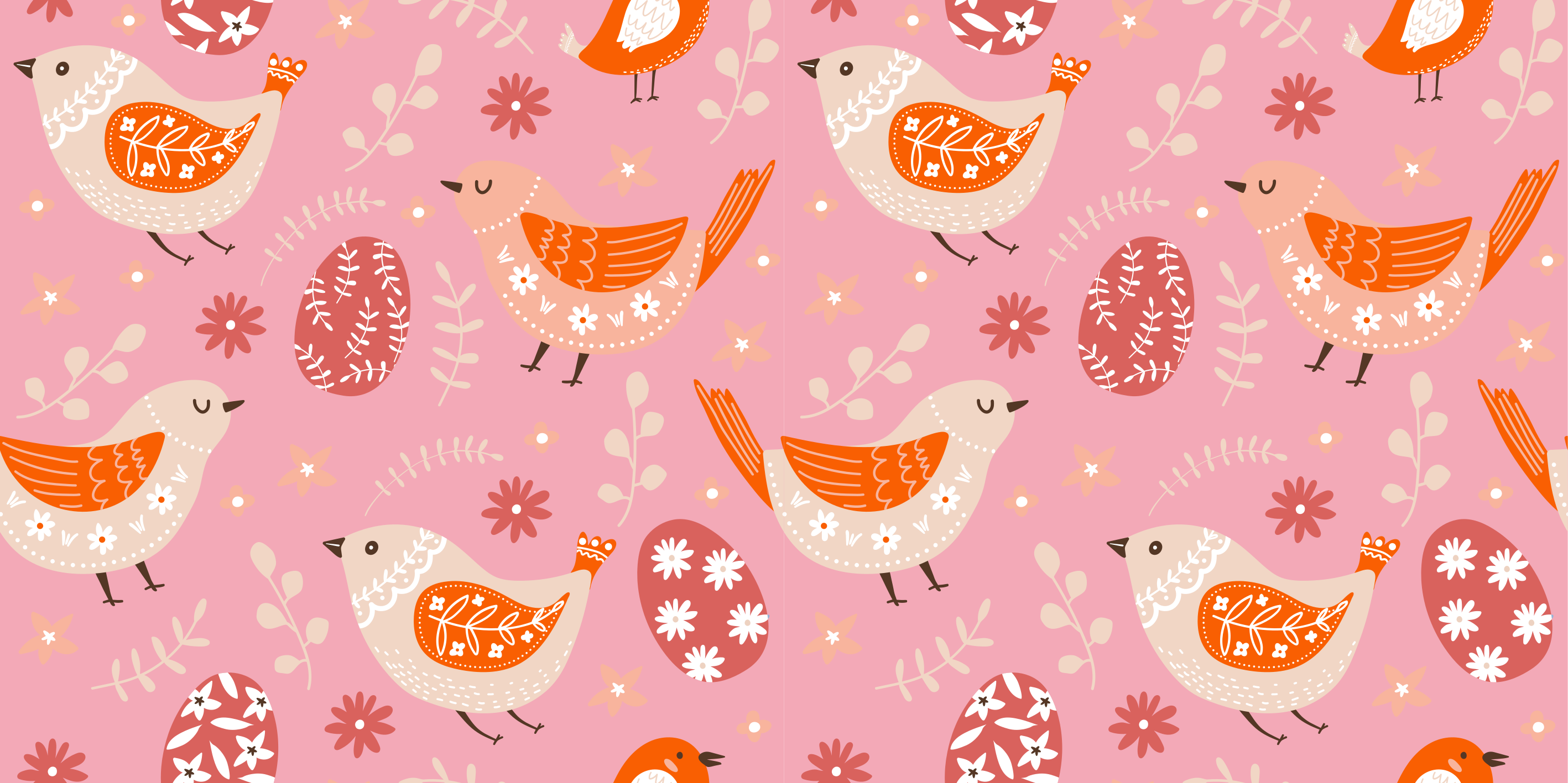 乙烯基花草地毯 粉色民俗艺术鸟类图案 - TenStickers