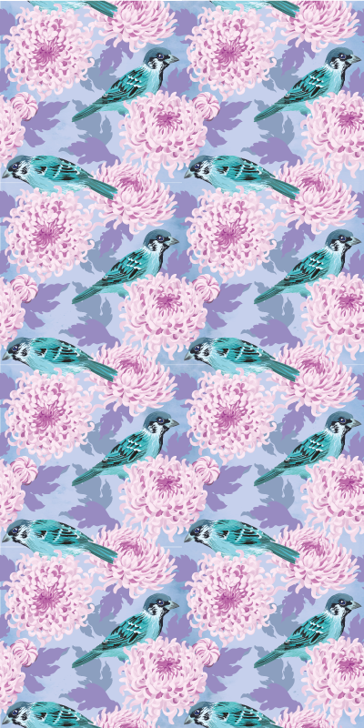 乙烯基花草地毯粉色花园鸟语花香 - TenStickers