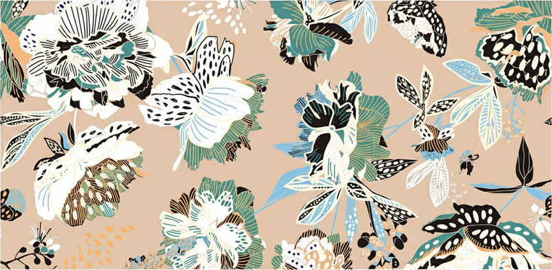 乙烯基地毯客厅中性色米色花卉 - TenStickers