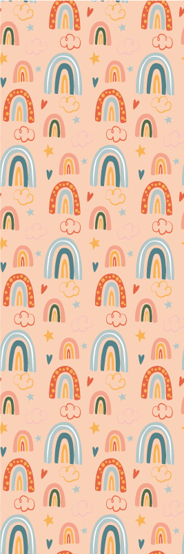 卧室乙烯基地毯，儿童主题彩虹图案浅色背景 - TenStickers