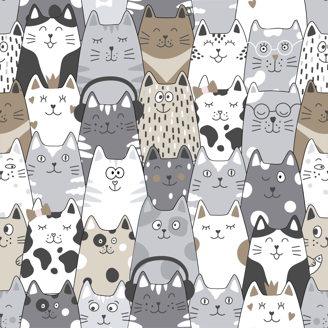 卧室乙烯基地毯卡通猫图案设计 - TenStickers