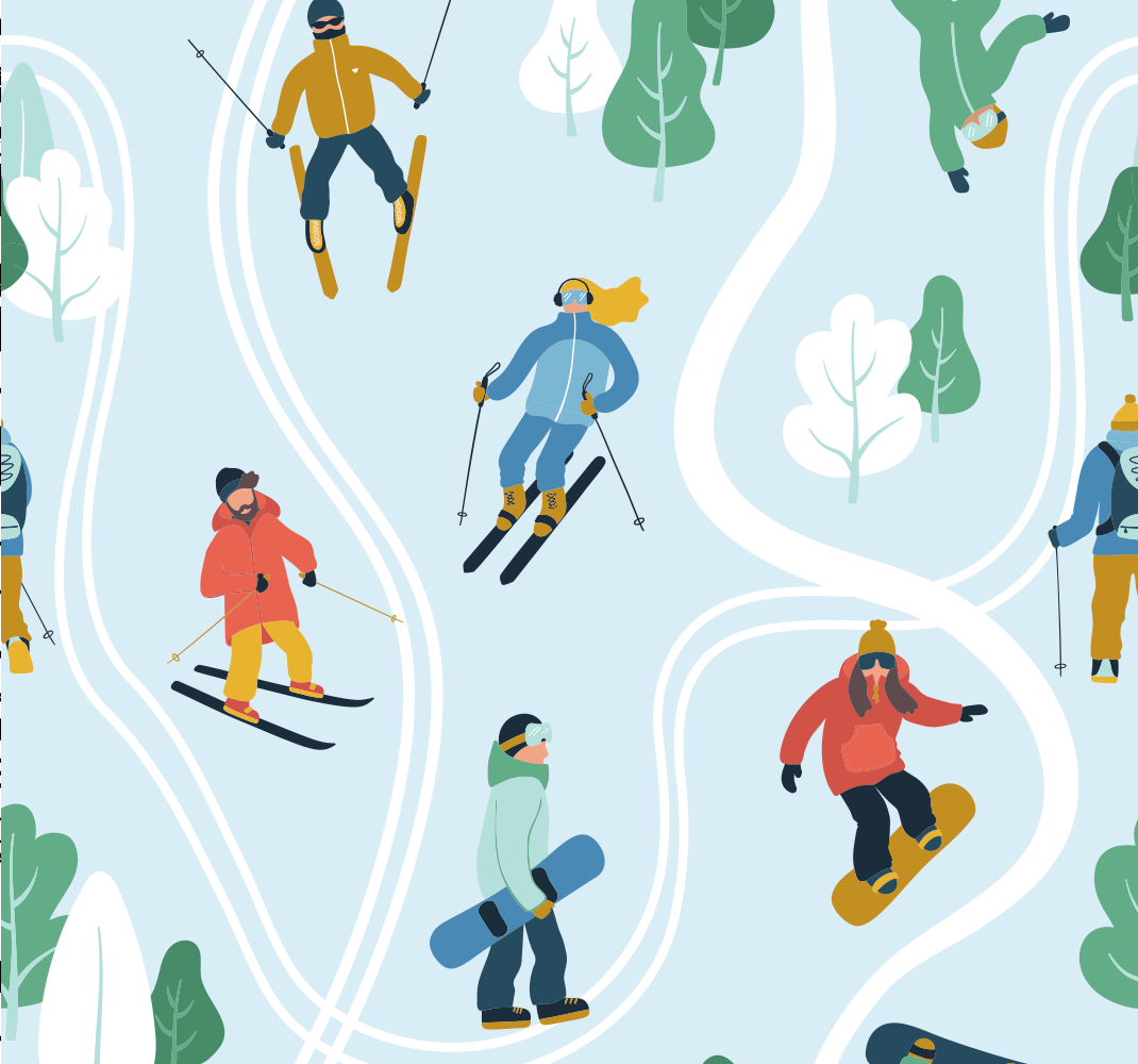 卧室乙烯基地毯蓝色滑雪设计 - TenStickers