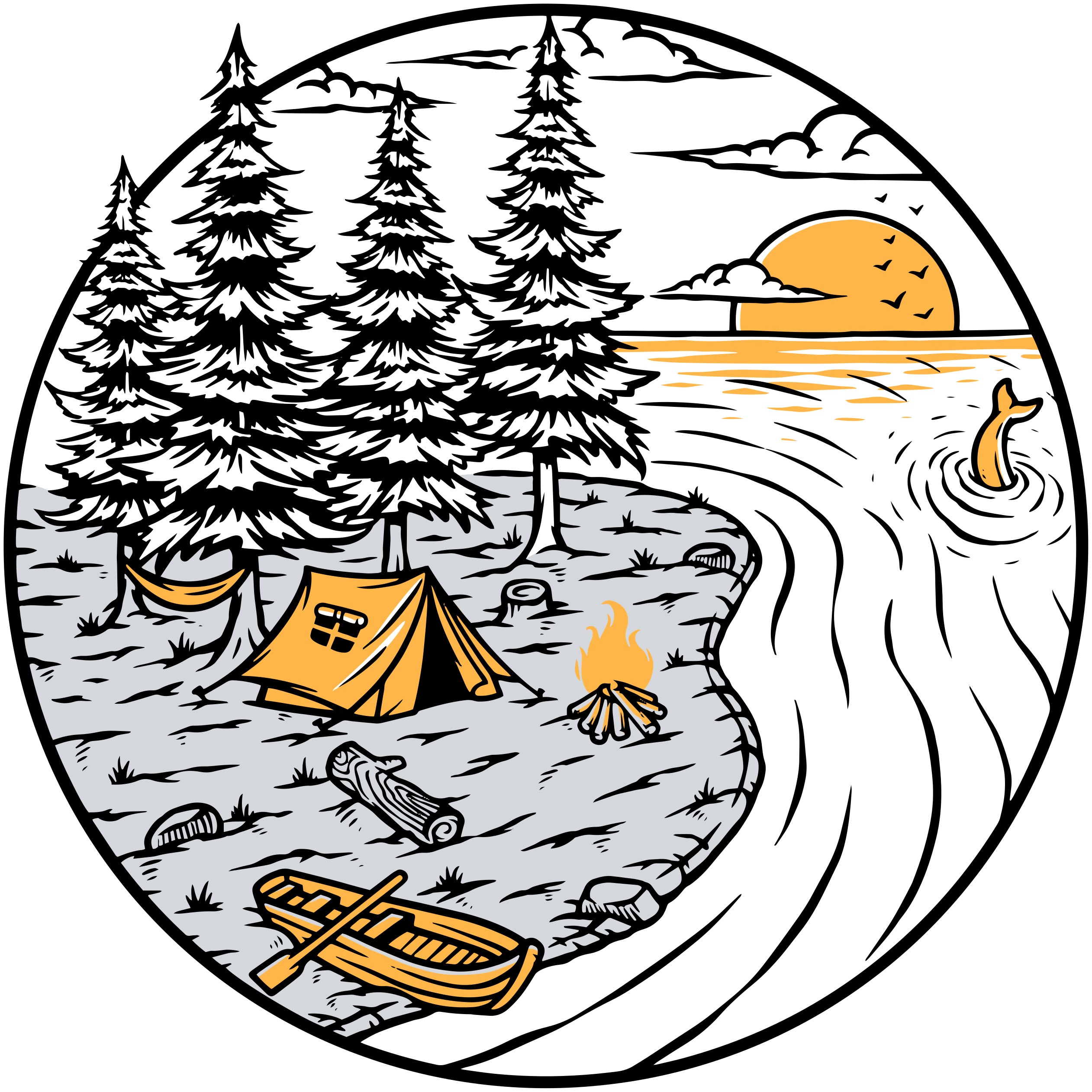 乙烯基地毯特性与房车黄色风景徽章 - TenStickers