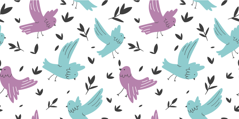 乙烯基花草地毯 蓝色紫色鸟类与植物插图 - TenStickers