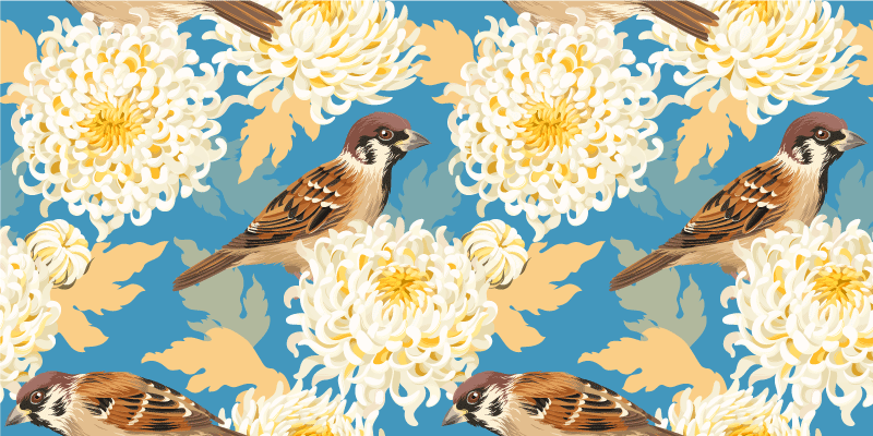 乙烯基花草地毯 aquarella鸟与叶子图案 - TenStickers