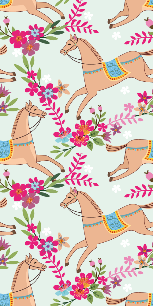 卧室乙烯基地毯粉色花朵马图案 - TenStickers