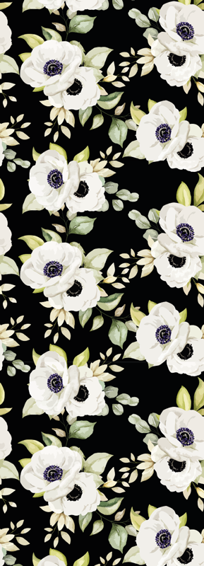 卧室乙烯基地毯美丽的黑白玫瑰图案 - TenStickers