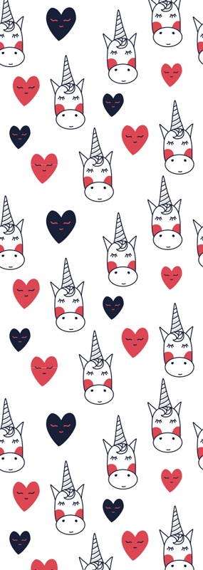 卧室乙烯基地毯独角兽图案与心形设计 - TenStickers