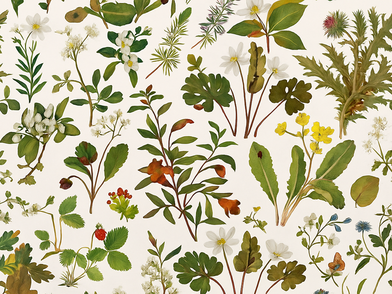 卧室乙烯基地毯，植物图案白色背景 - TenStickers