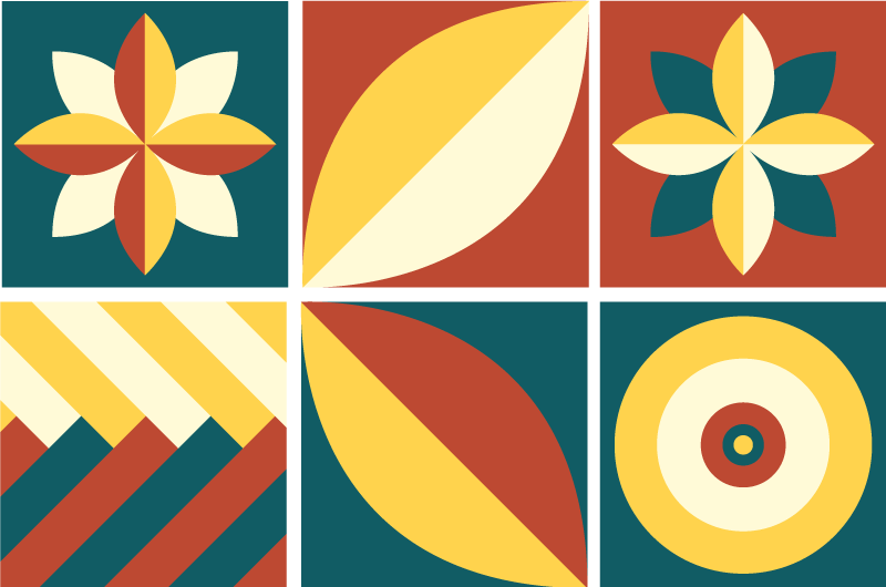 乙烯基地毯几何绿色橙色图案瓷砖 - TenStickers