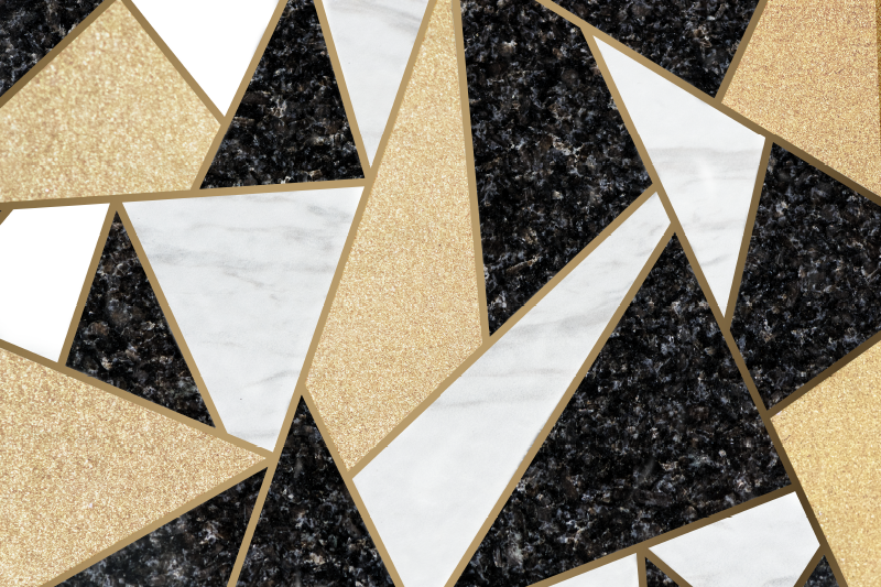 乙烯基地毯几何黑白大理石瓷砖 - TenStickers