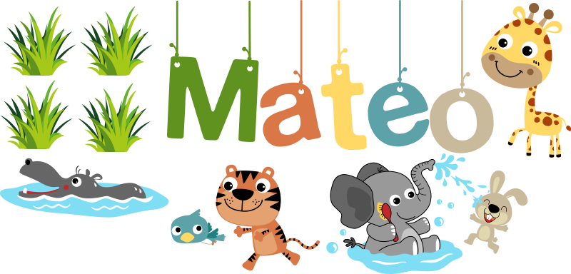 乙烯基地毯 儿童 定制姓名丛林动物墙贴 - TenStickers