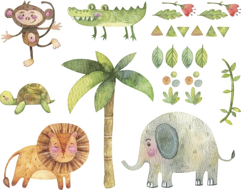 乙烯基地毯 儿童 水彩丛林动物 - TenStickers