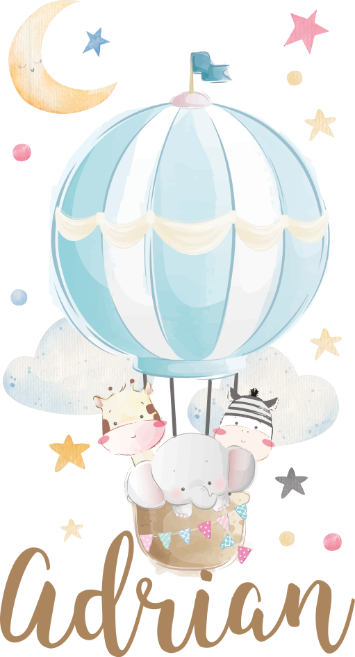 乙烯基地毯 儿童 三只动物在气球上与星星和云彩 - TenStickers