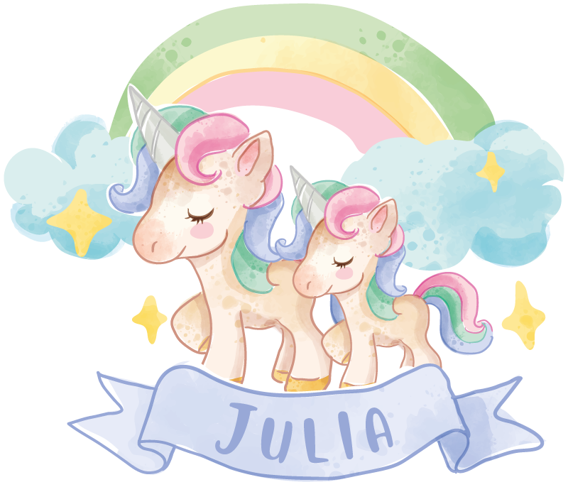 乙烯基地毯 儿童 彩虹上的快乐独角兽 - TenStickers