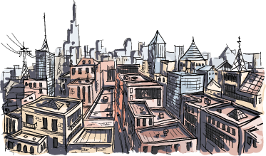 卧室乙烯基地毯水彩城市 - TenStickers