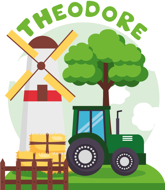 乙烯基地毯 儿童 绿色拖拉机与山丘云彩名称 - TenStickers