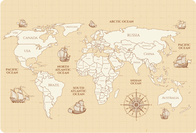 乙烯基地毯古老世界地图带国家 - TenStickers