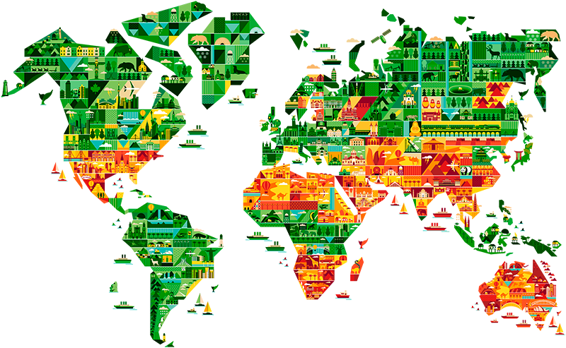 乙烯基地毯几何世界地图装饰乙烯地垫 - TenStickers