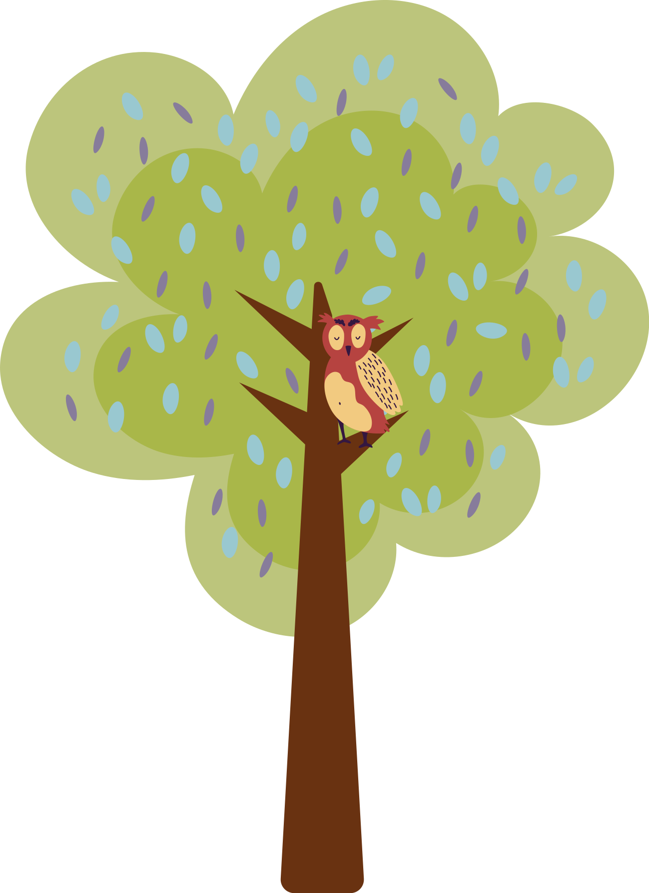 乙烯基地毯 儿童 简约多彩树与猫头鹰 - TenStickers