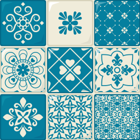 乙烯基厨房地毯灰蓝色图案 - TenStickers