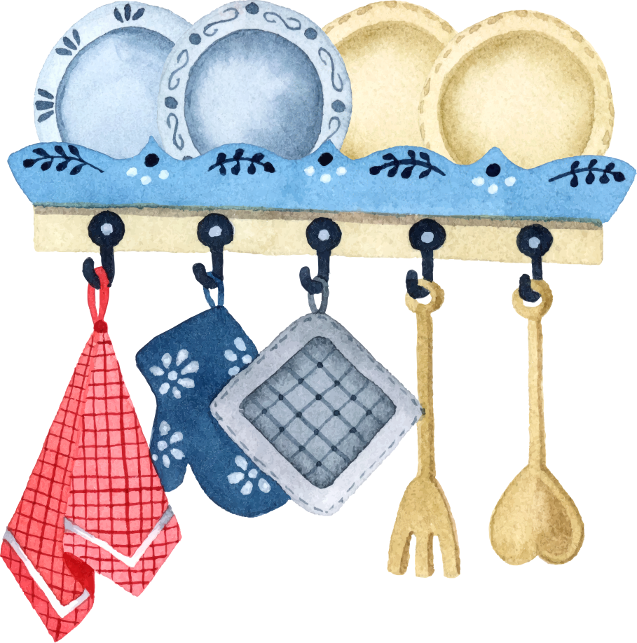 乙烯基厨房地毯手绘水彩厨房用具套装 - TenStickers