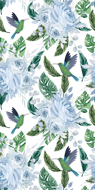 乙烯基厨房地毯蓝色花园鸟语花香 - TenStickers