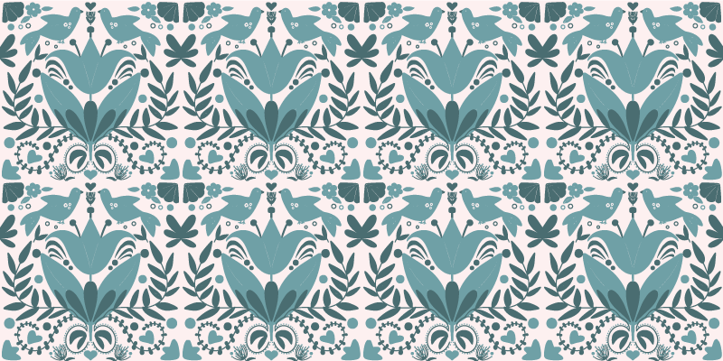 乙烯基厨房地毯 蓝色民俗艺术鸟图案 - TenStickers