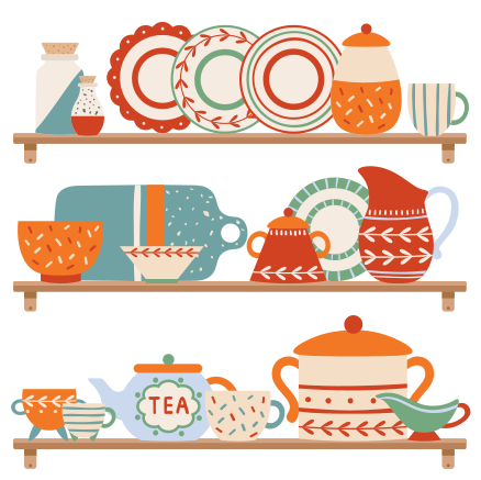 乙烯基厨房地毯与架子上的厨房餐具 - TenStickers