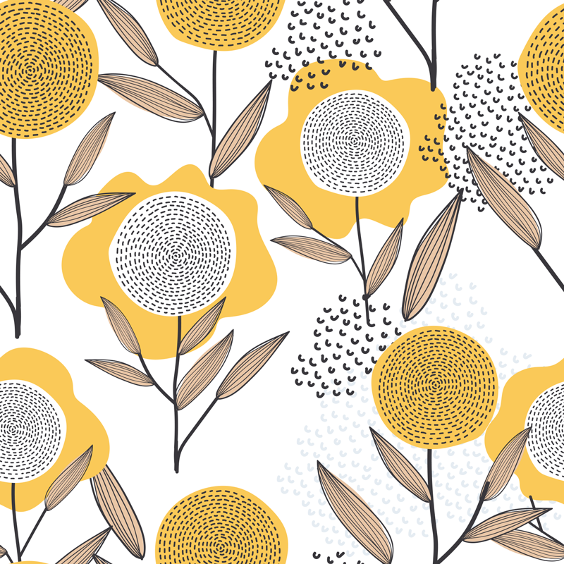 乙烯基厨房地毯黄色抽象花卉图案 - TenStickers