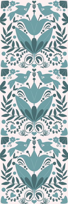 乙烯基厨房地毯 蓝色民俗艺术鸟图案 - TenStickers