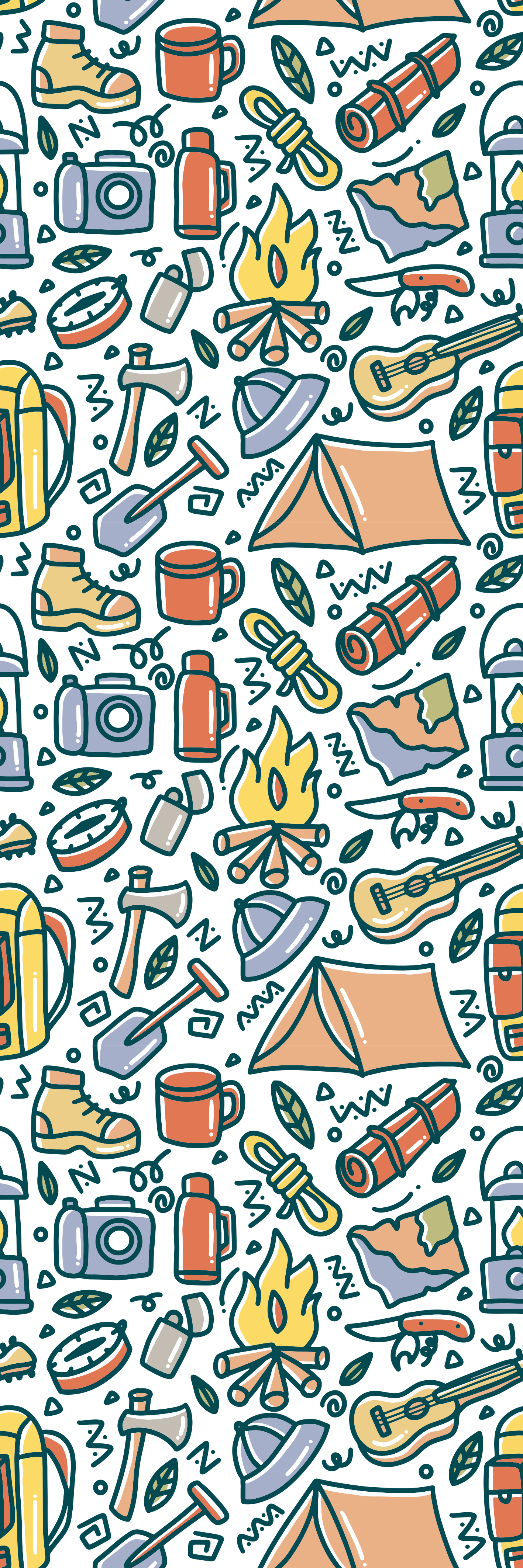 卧室乙烯基地毯 手绘山脉与露营用品 - TenStickers