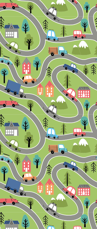 卧室乙烯基地毯，五彩赛车街道设计 - TenStickers