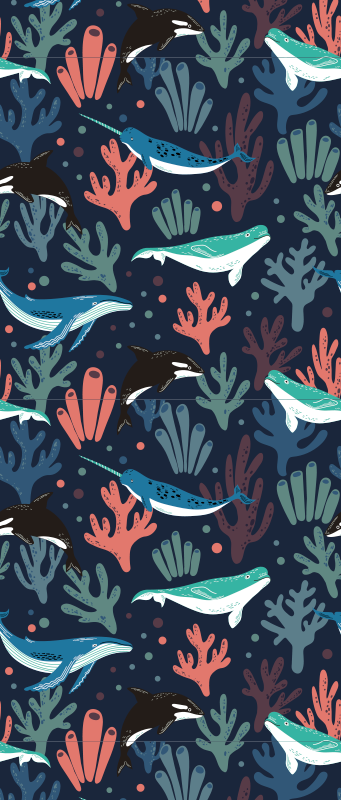 卧室乙烯基地毯，生动海洋动物与蓝色背景 - TenStickers