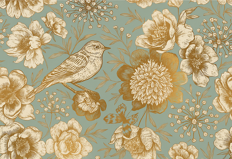 卧室乙烯基地毯灰色底色配金色花朵 - TenStickers