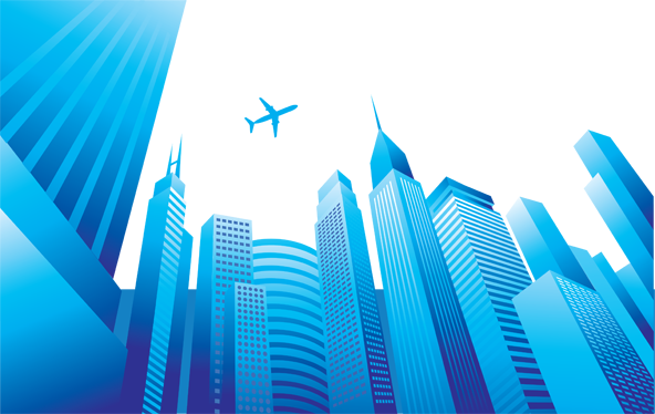 卧室乙烯基地毯 城市与飞行飞机装饰贴 - TenStickers