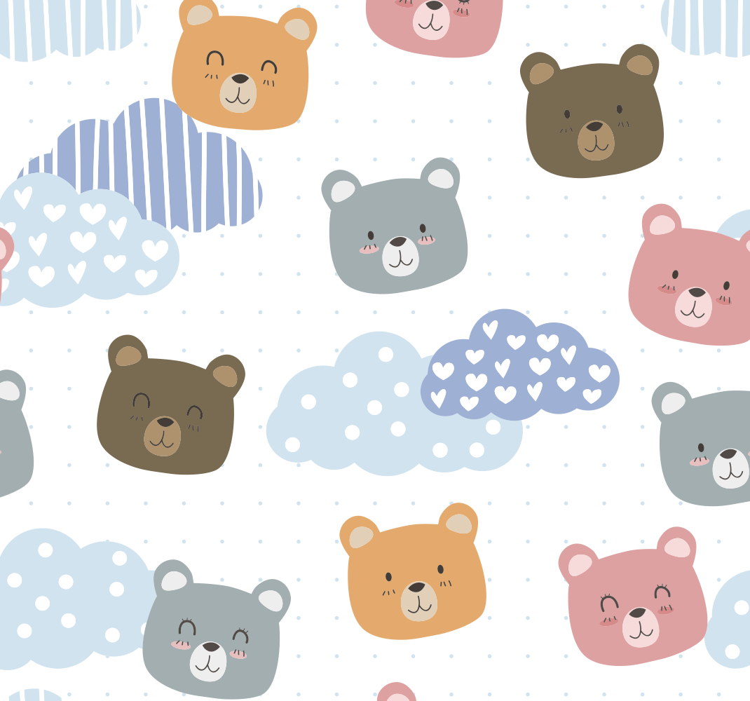 卧室乙烯基地毯简约熊笑容白色背景 - TenStickers