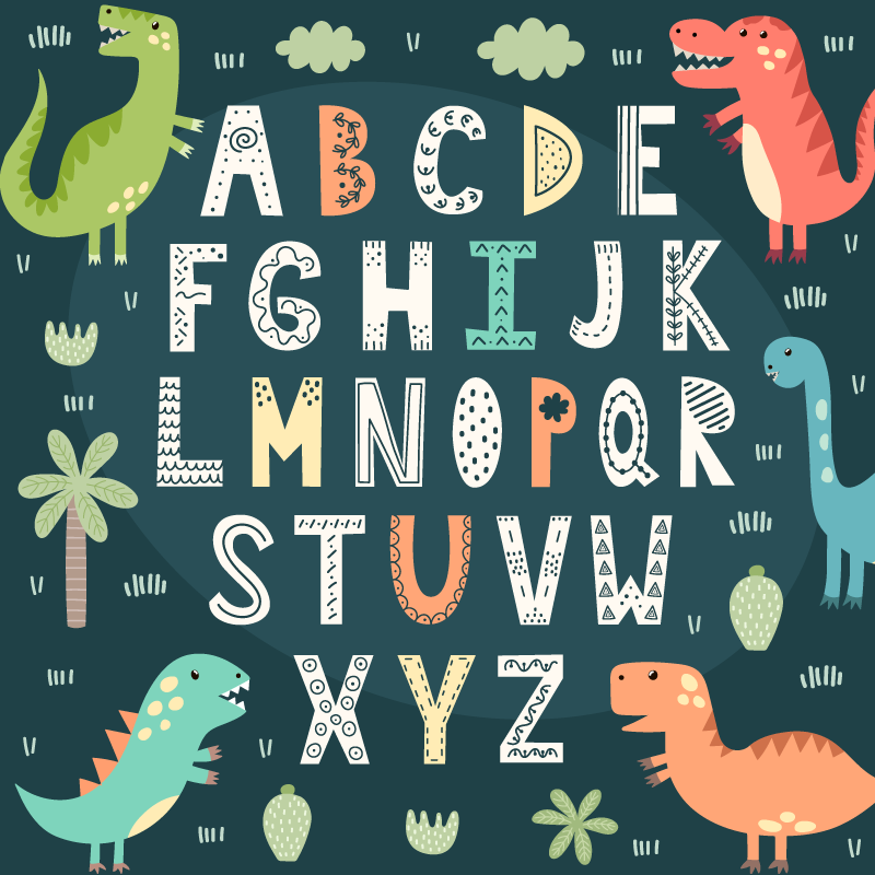卧室乙烯基地毯 alphabet dinosaur playroom - TenStickers