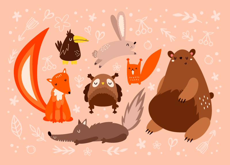 乙烯基地毯托儿所可爱的动物伙伴 - TenStickers