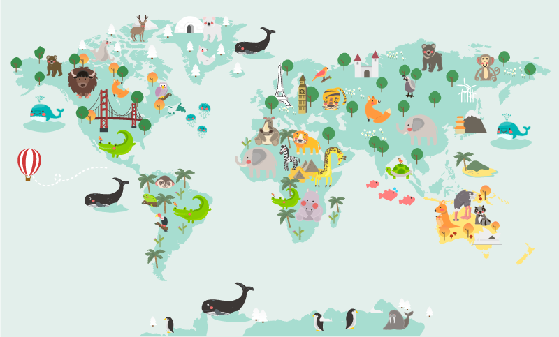 北欧土耳其世界地图儿童乙烯基地毯 - TenStickers