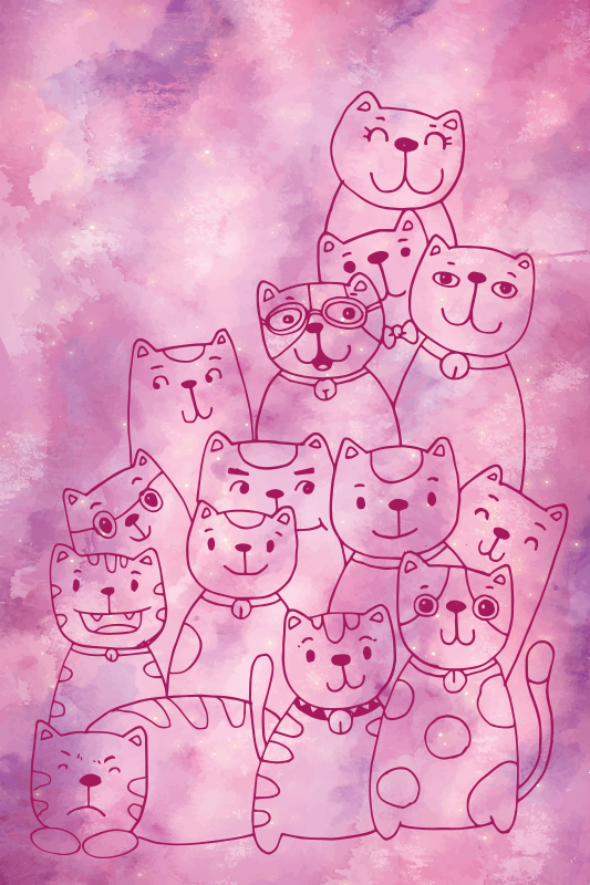 乙烯基地毯 猫咪欢聚时光 - TenStickers