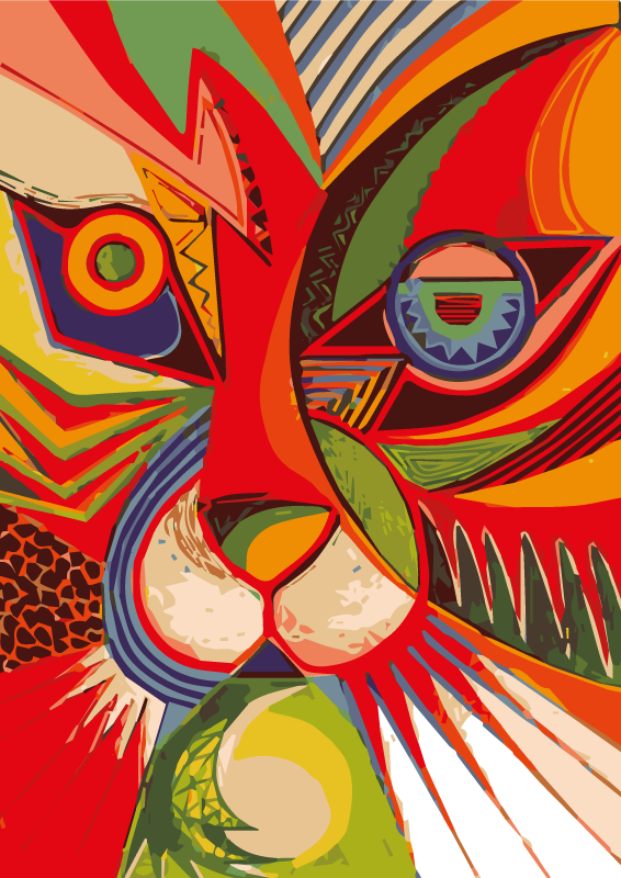 乙烯基地毯动物色彩斑斓的猫脸 - TenStickers