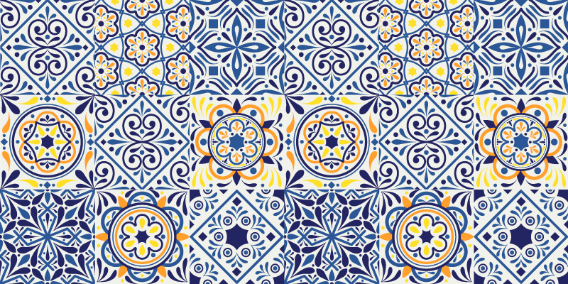 乙烯基厨房地毯色彩斑斓的瓷砖排列 - TenStickers