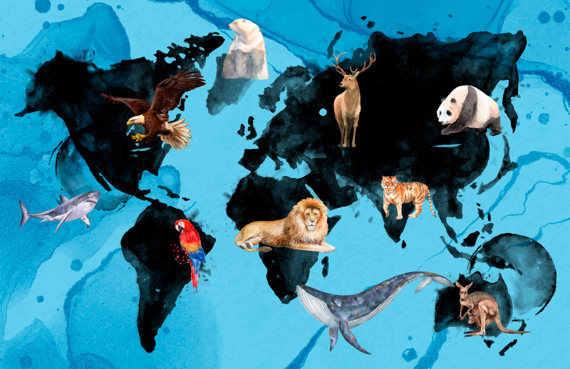 乙烯基地毯蓝黑色野生动物图案 - TenStickers