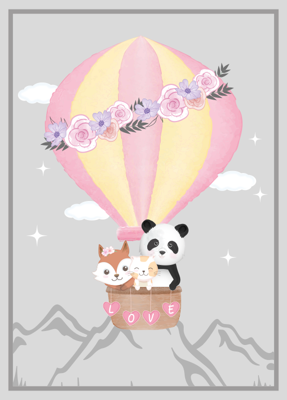 乙烯基地毯 儿童 热气球之爱 - TenStickers