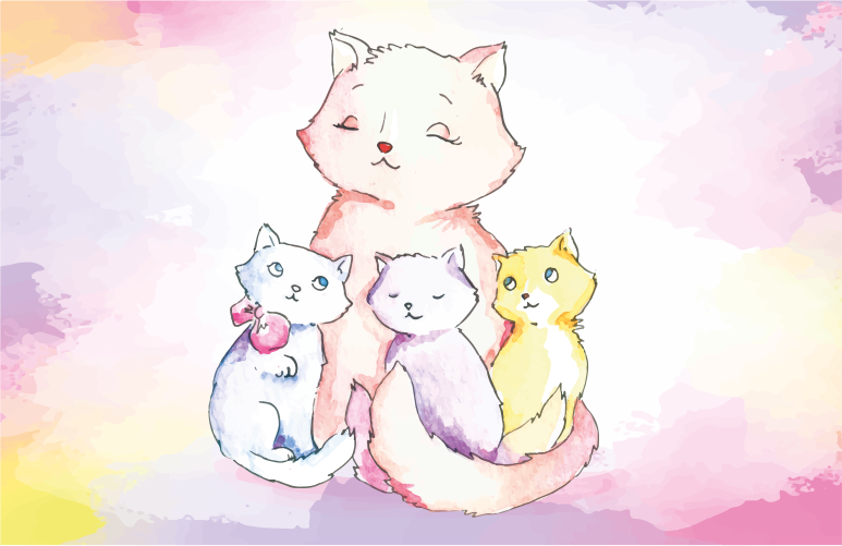 乙烯基地毯托儿所可爱猫咪家族 - TenStickers